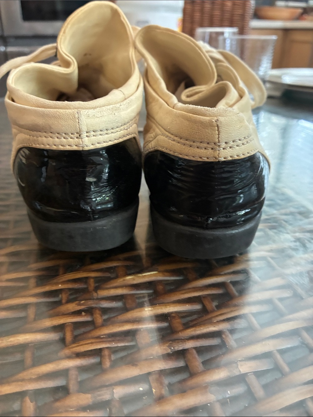 CHANEL Beige and Black Lace-Up Logo Sneakers - Picture 7 of 12